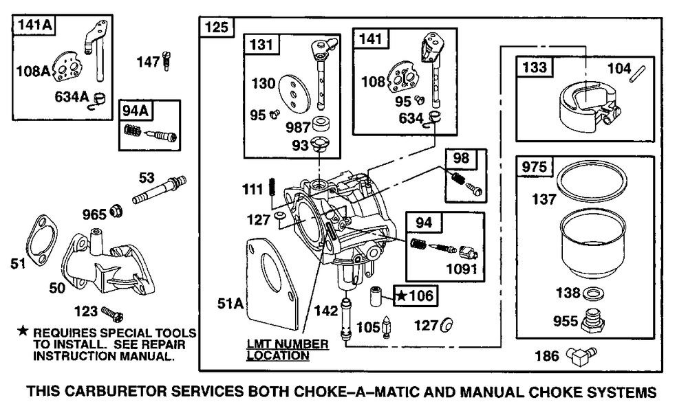 Carburetor Assembly Diagram and Parts List for 28C707-0118-XX  Briggs and Stratton Engine
